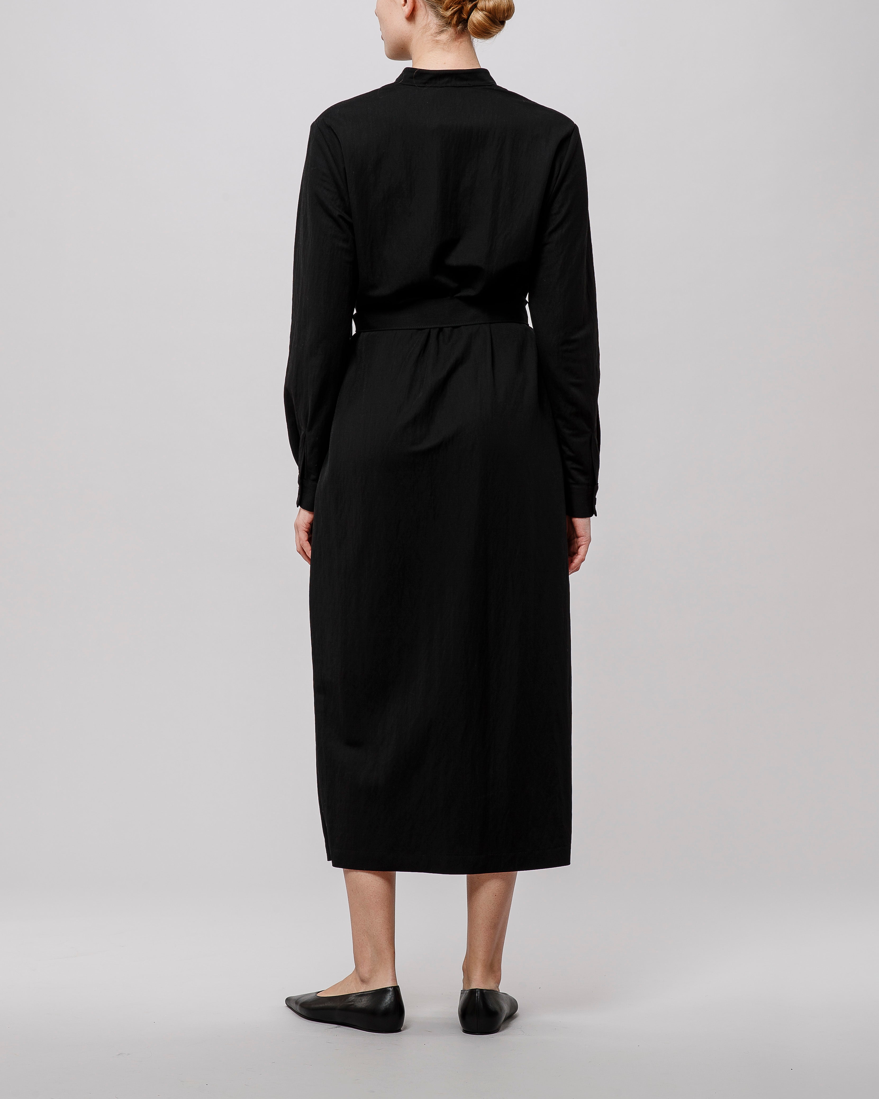 Harris Wharf Long Belted Shirt Dress Rayon Black