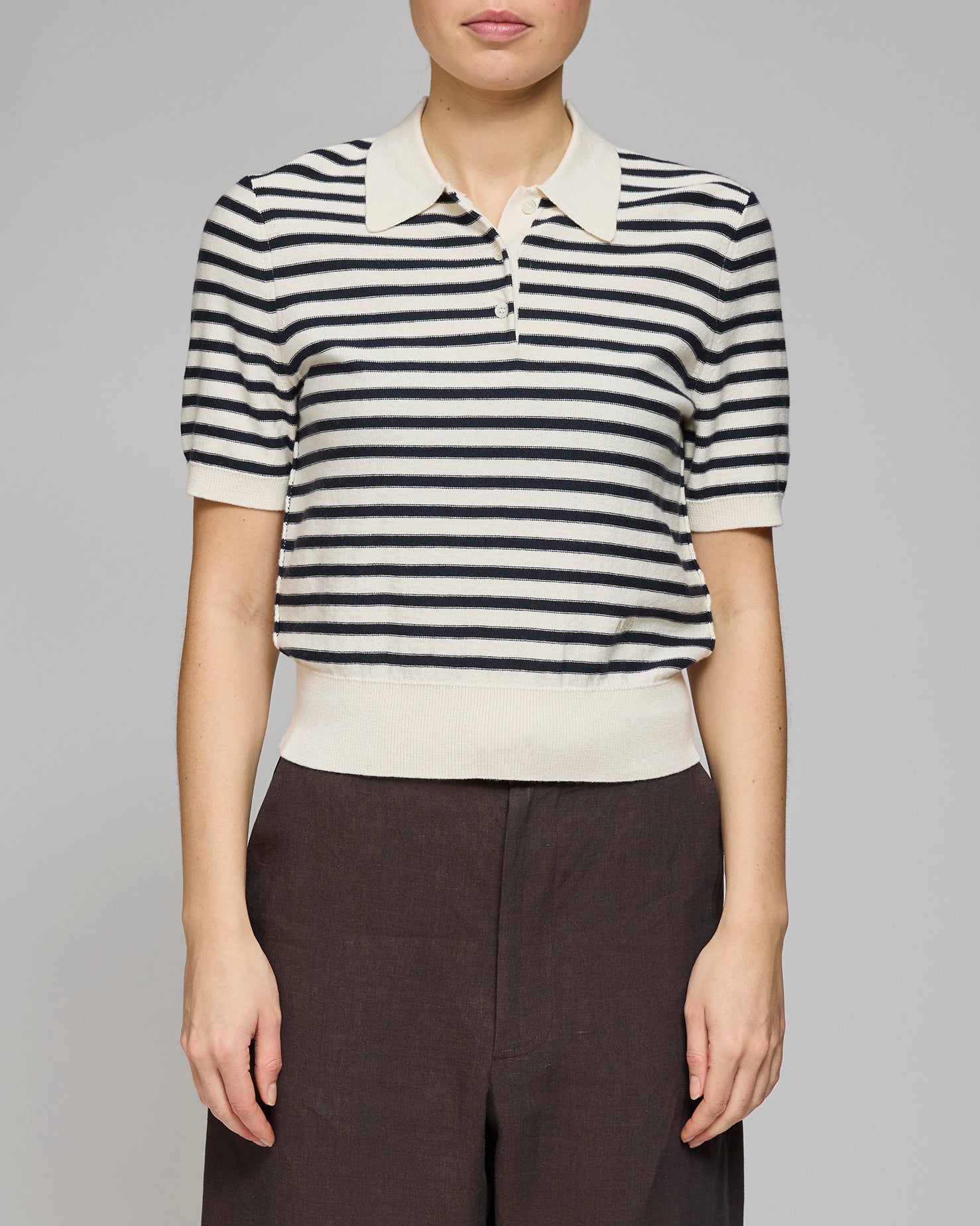 A.P.C. Ecru/Dark Manches Courtes Polo