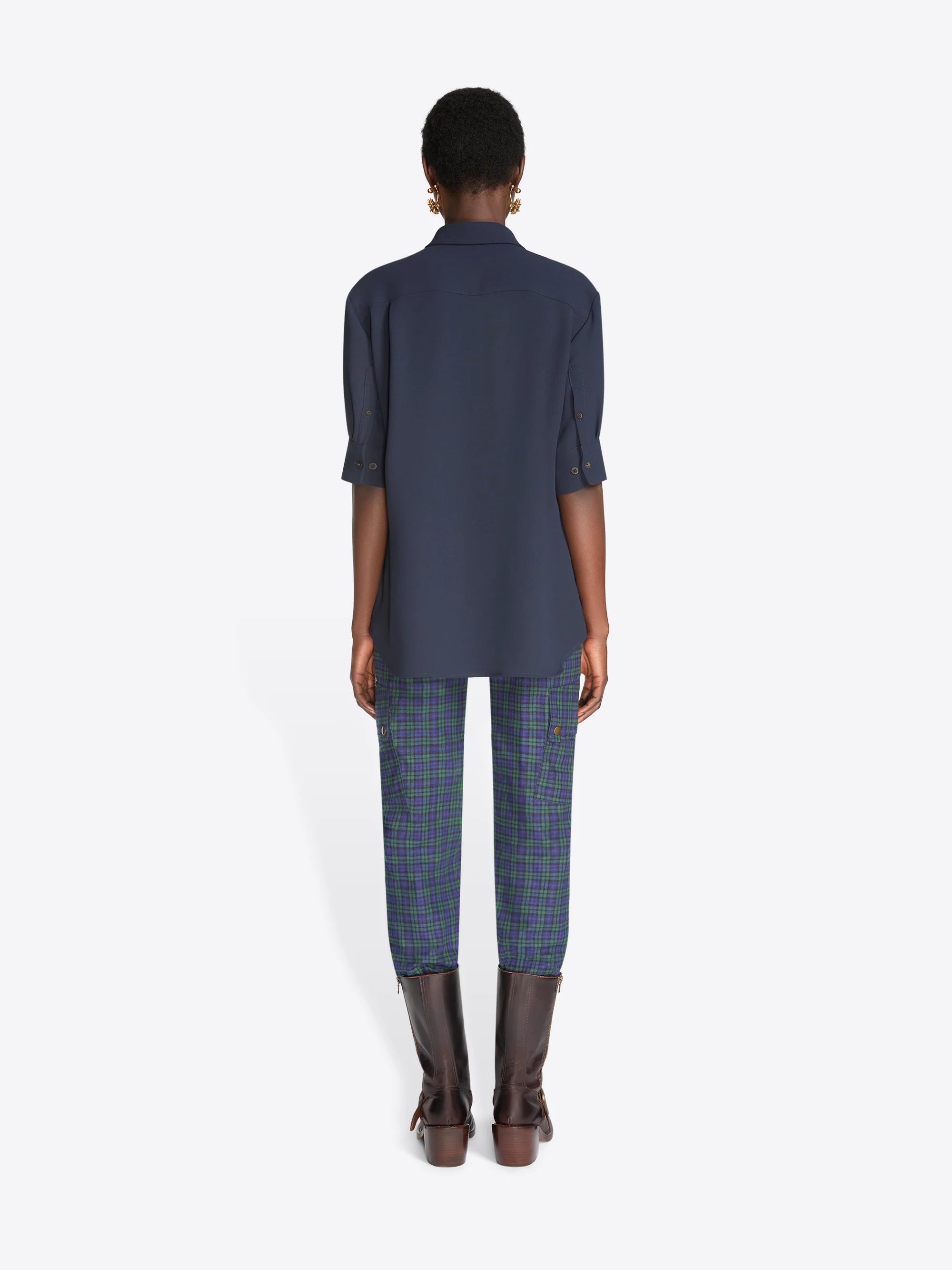 Dries Van Noten Navy Celindo Cuffed Crepe Shirt