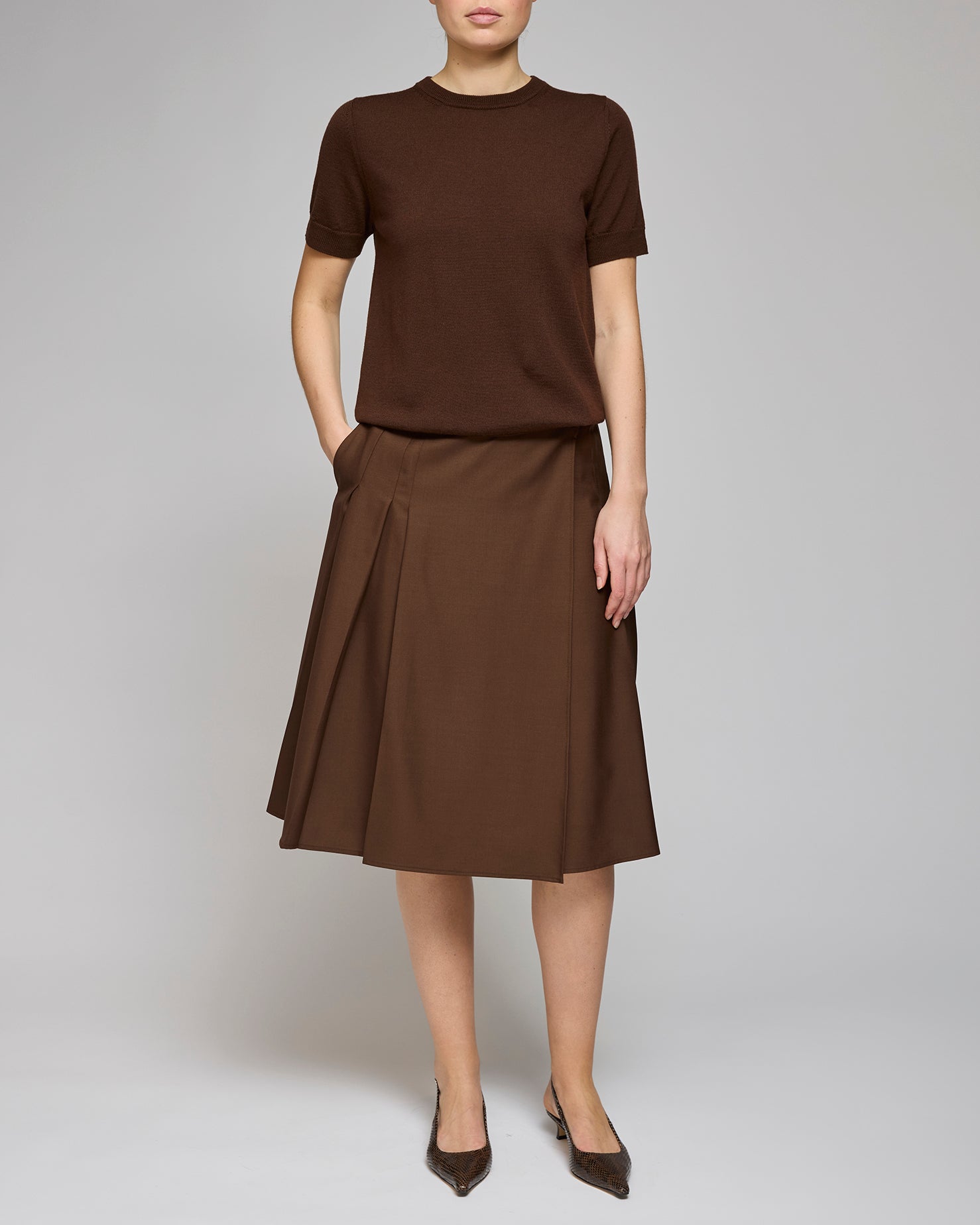 Af Agger Brown Wool Pleated Skirt