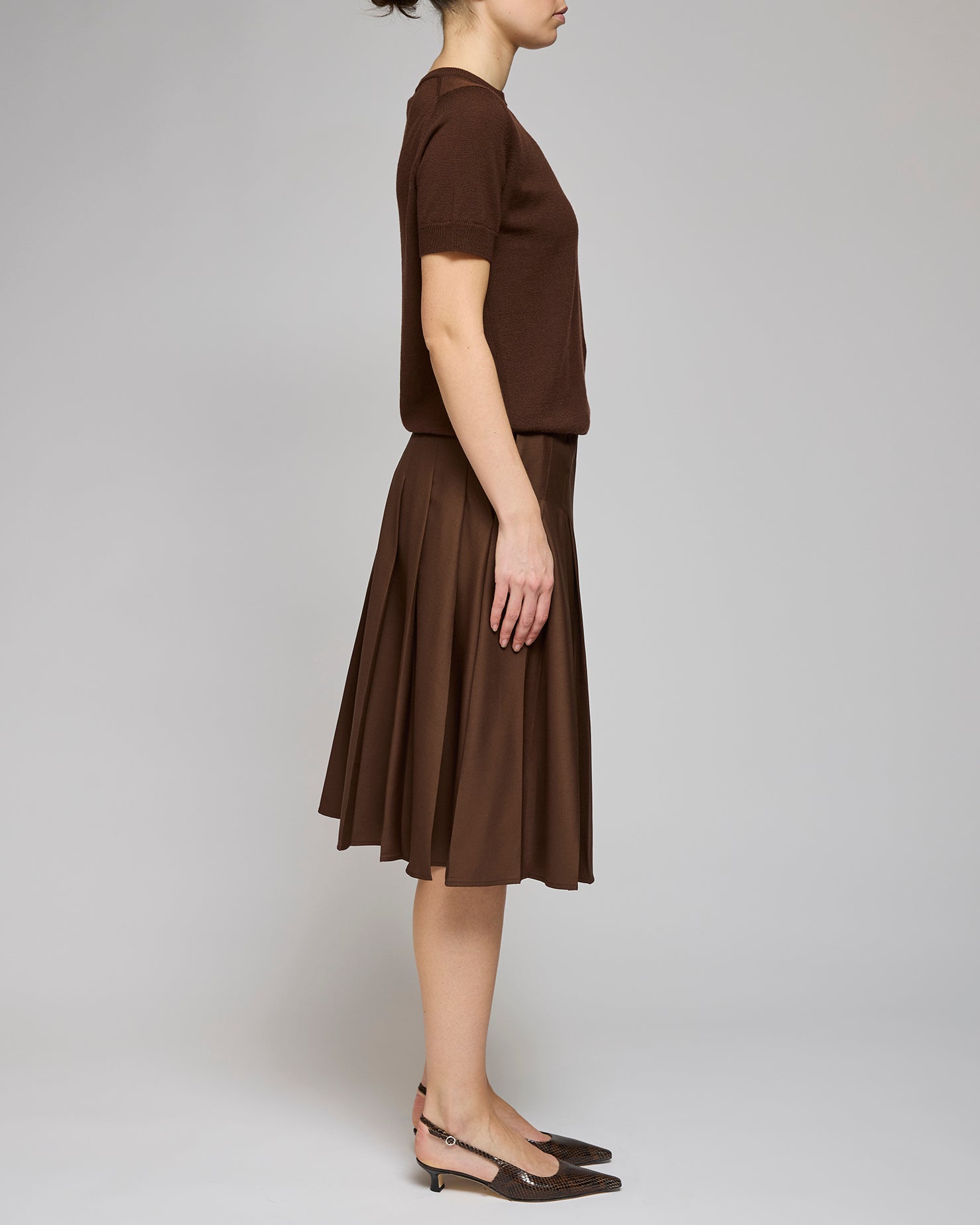 Af Agger Brown Wool Pleated Skirt
