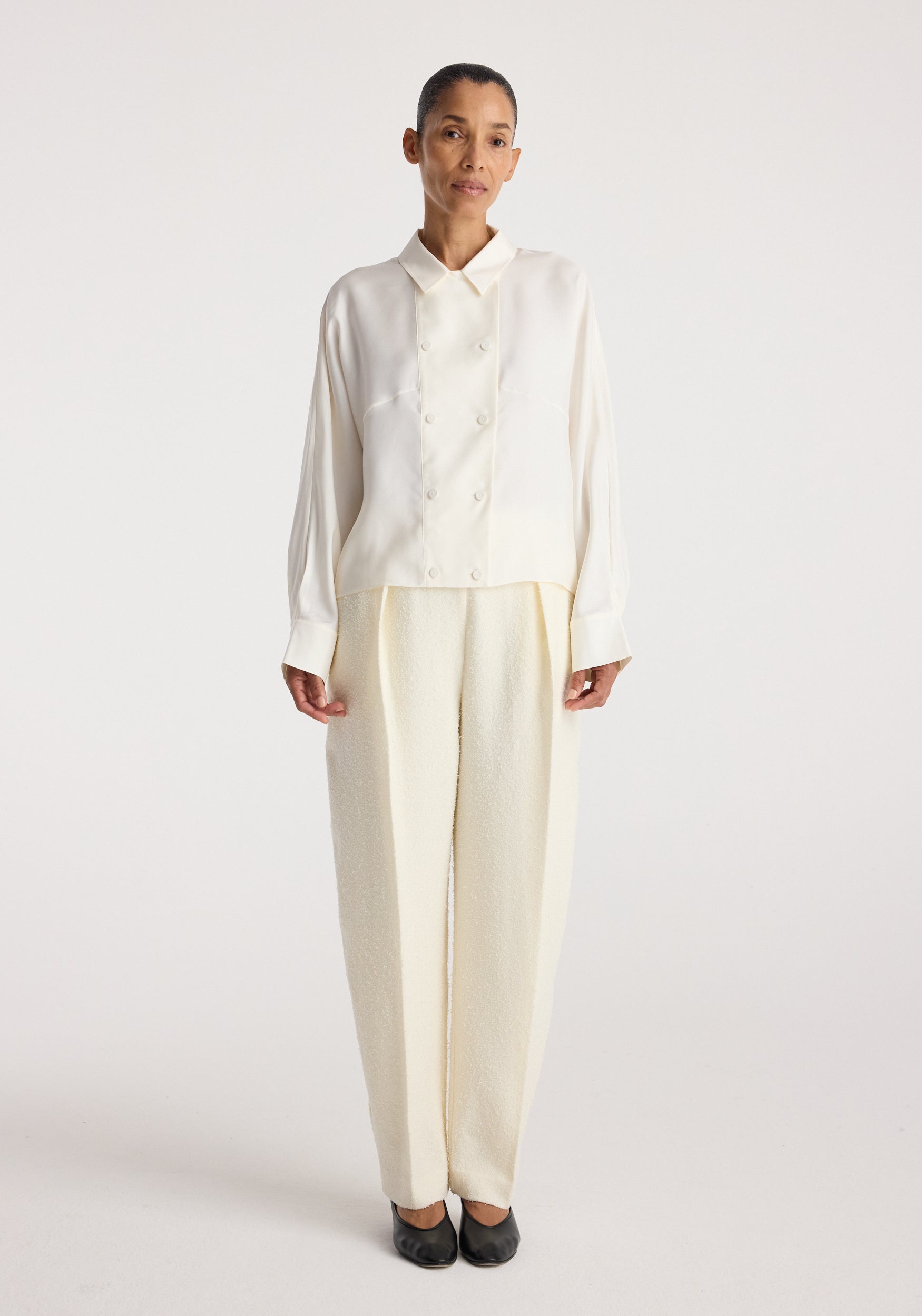 RÓHE Cream Double Breasted Silk Top