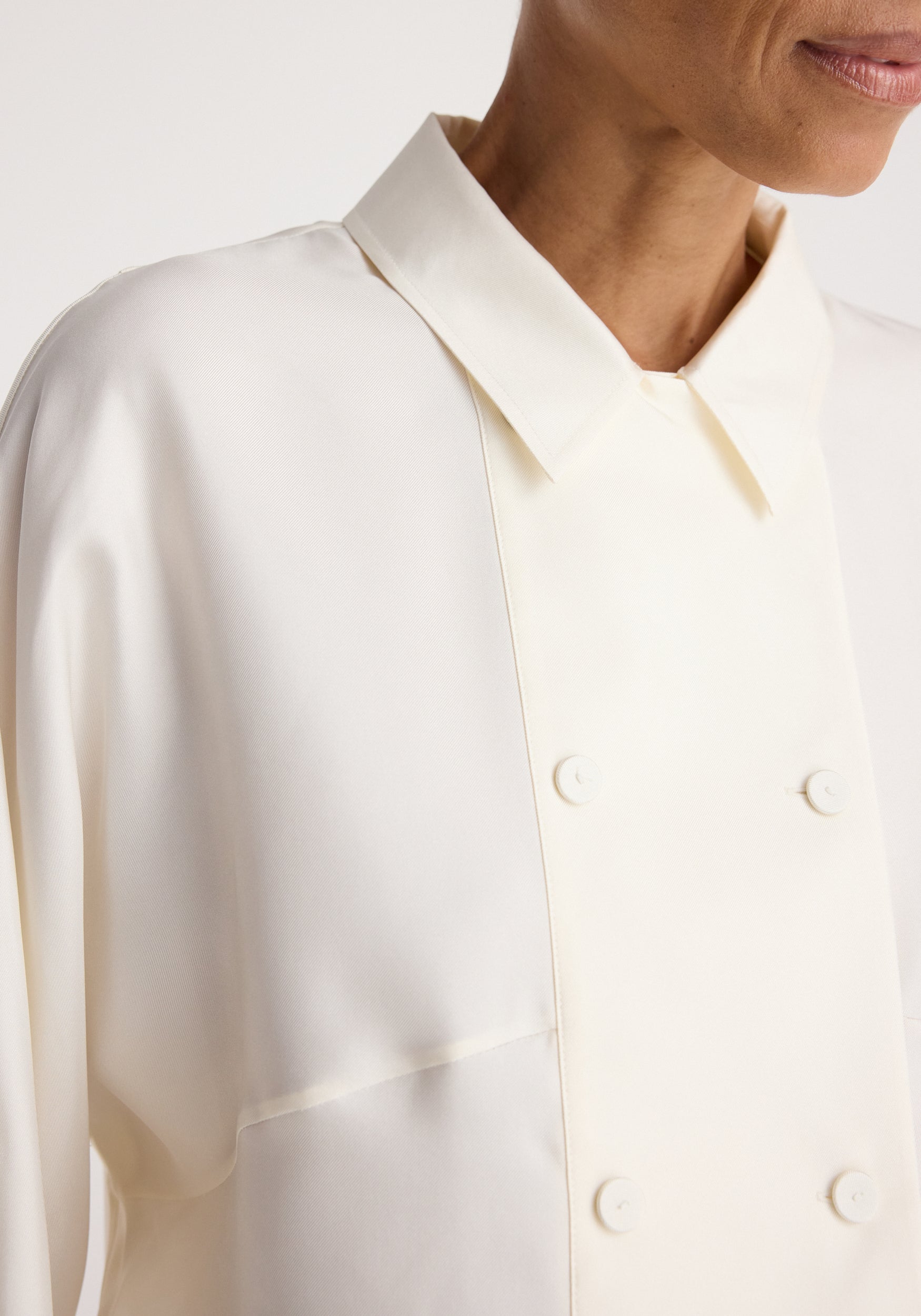 RÓHE Cream Double Breasted Silk Top