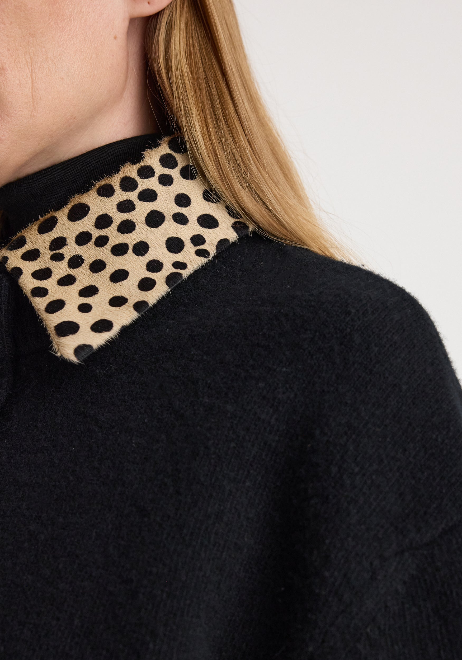 RÓHE Black Leather Cheetah Collar Cardigan