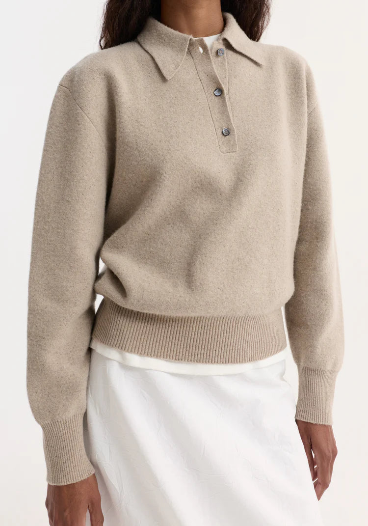 RÓHE Stone Melange Wool Cashmere Polo