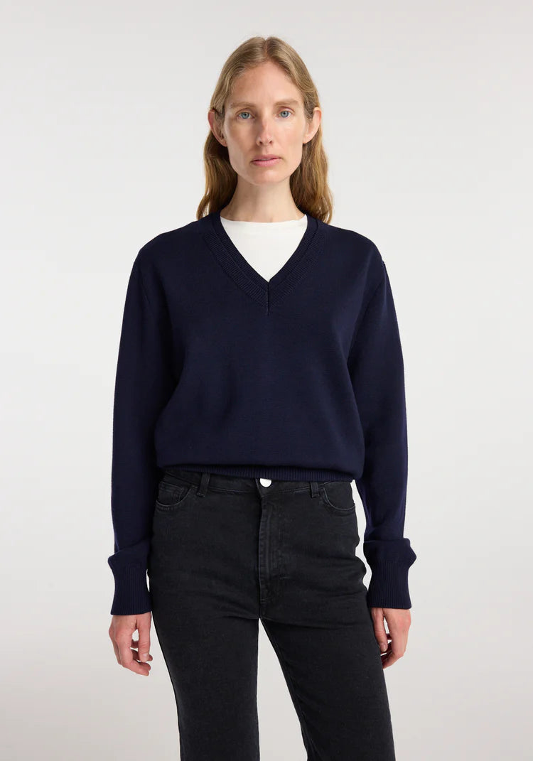 RÓHE Navy Double V-neck Jumper