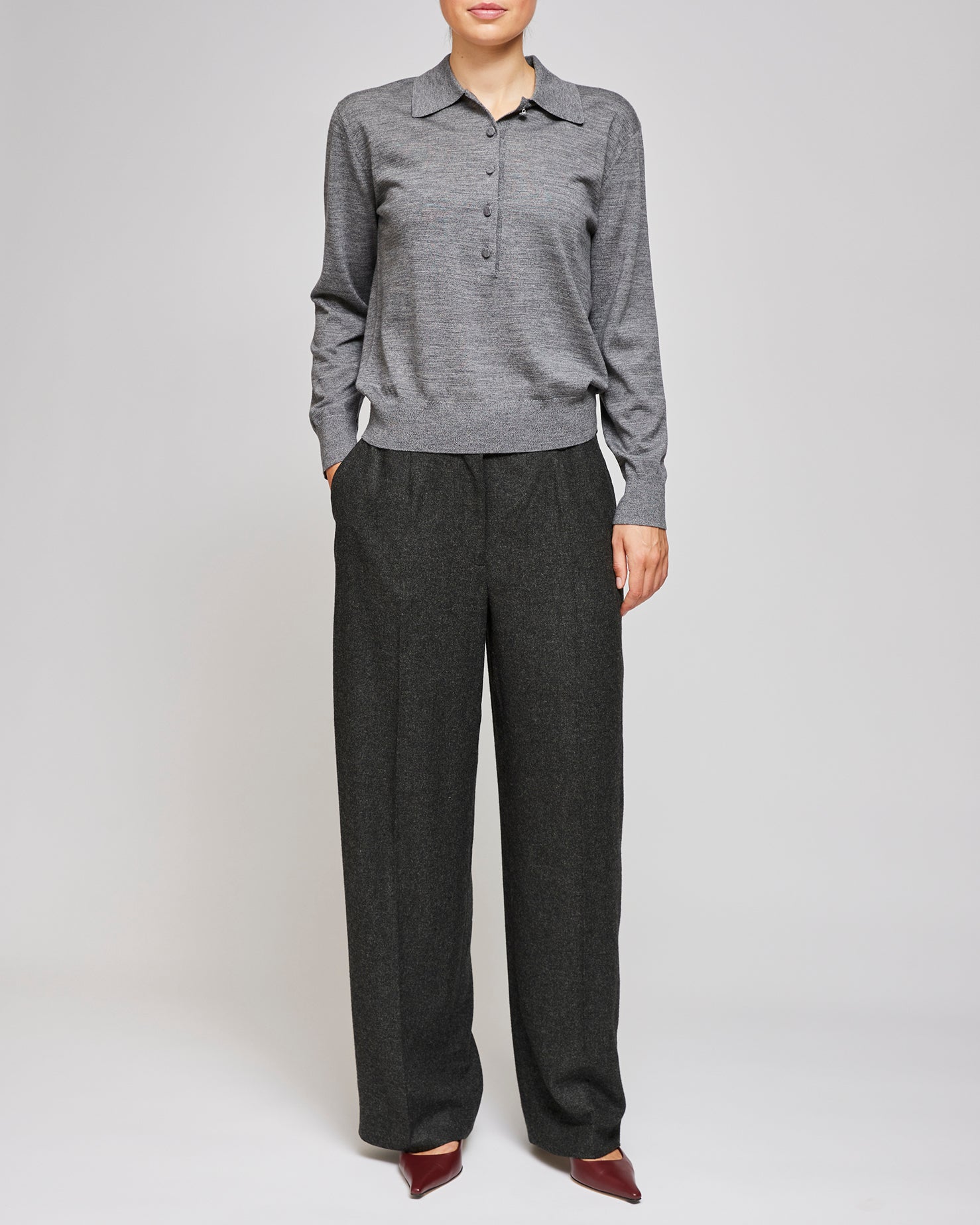 Toteme Charcoal Melang Wide Flannel Trousers