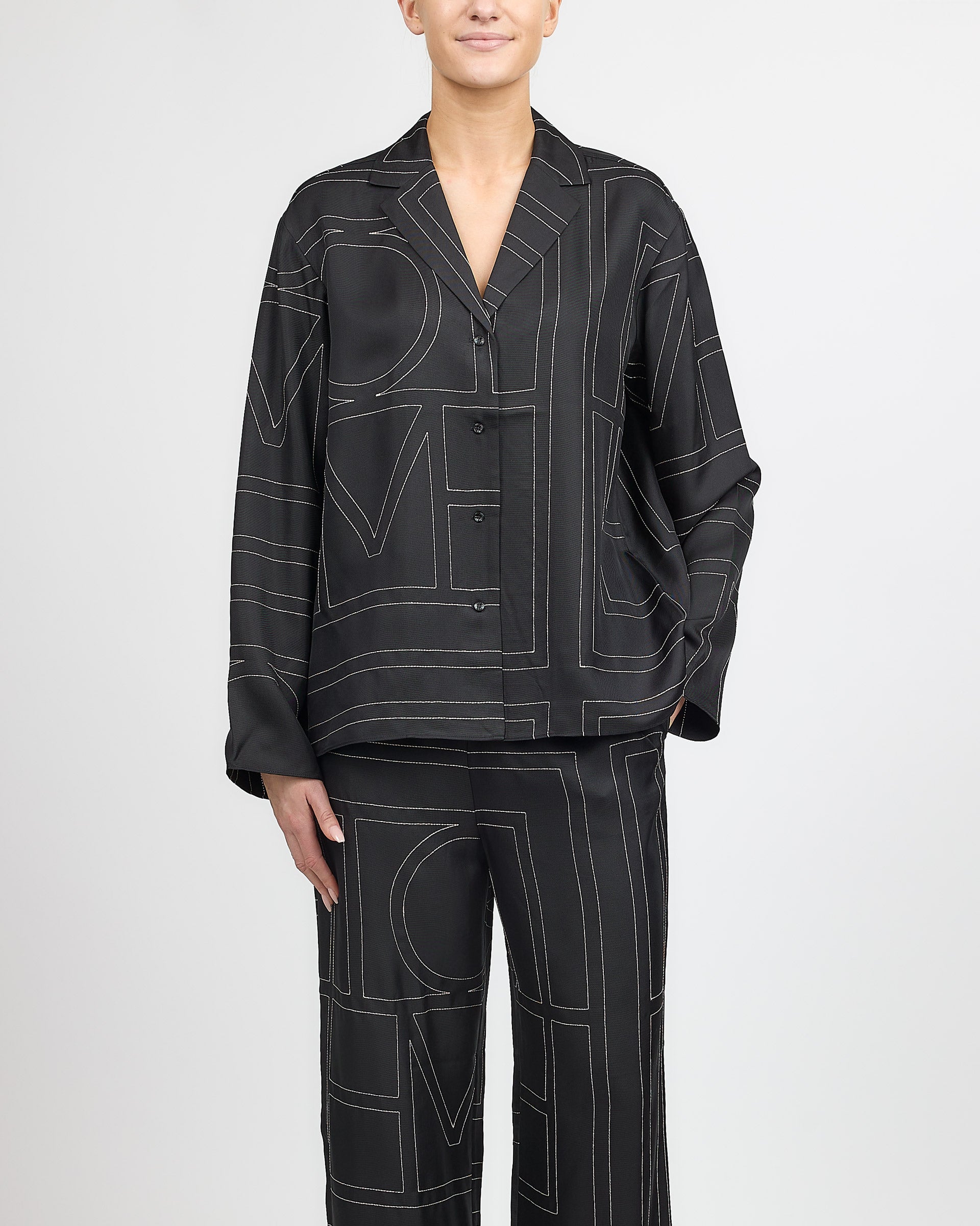 Toteme Silk Monogram PJ Top Black