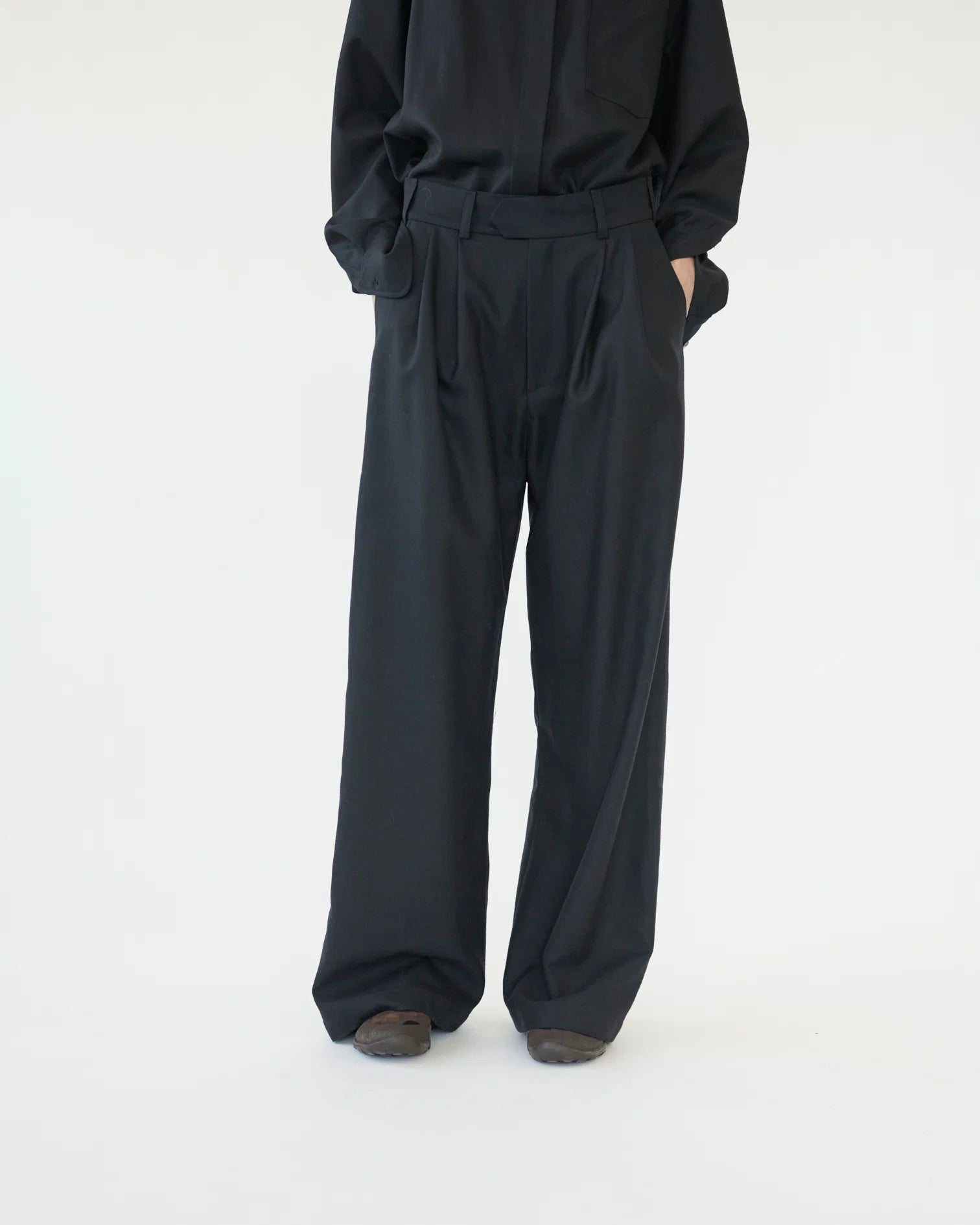 Af Agger Navy Fine Wool Wide Box Pants