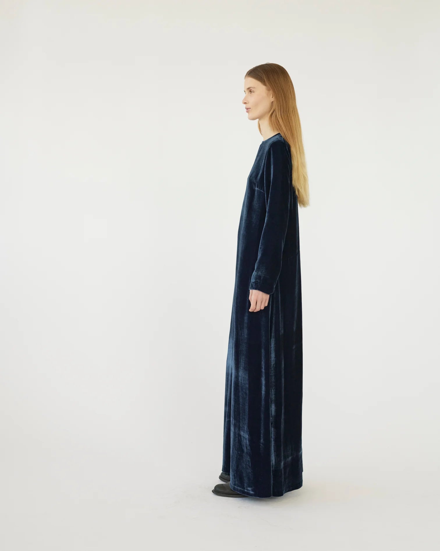 Af Agger Navy Silk Velvet Maxi Dress