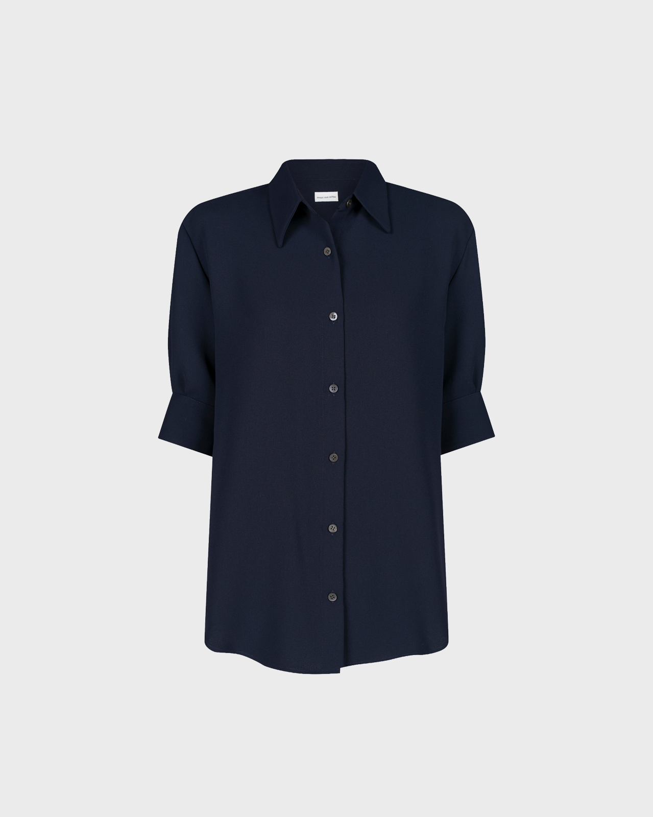 Dries Van Noten Navy Celindo Cuffed Crepe Shirt