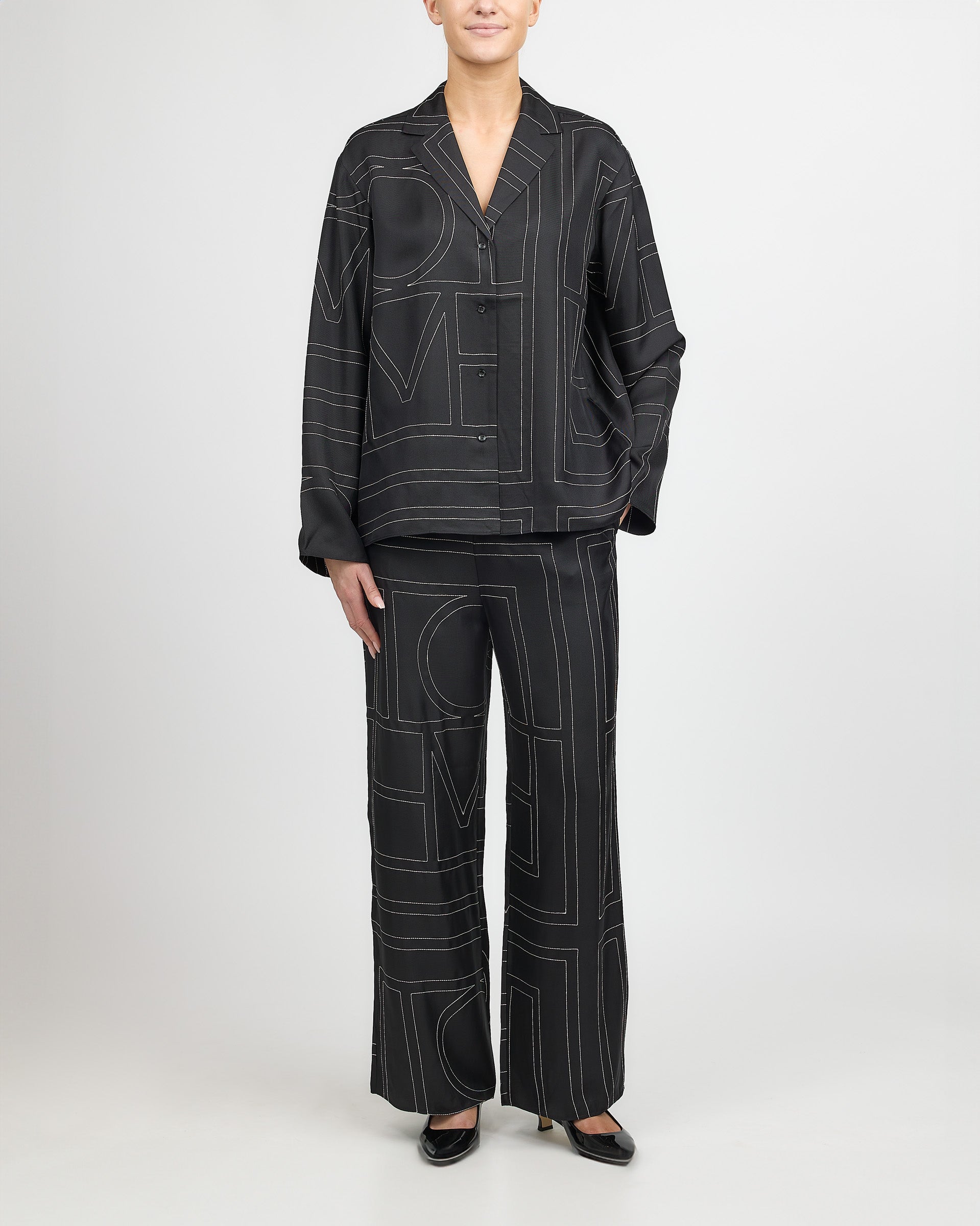 Toteme Monogram Silk PJ Pants Black