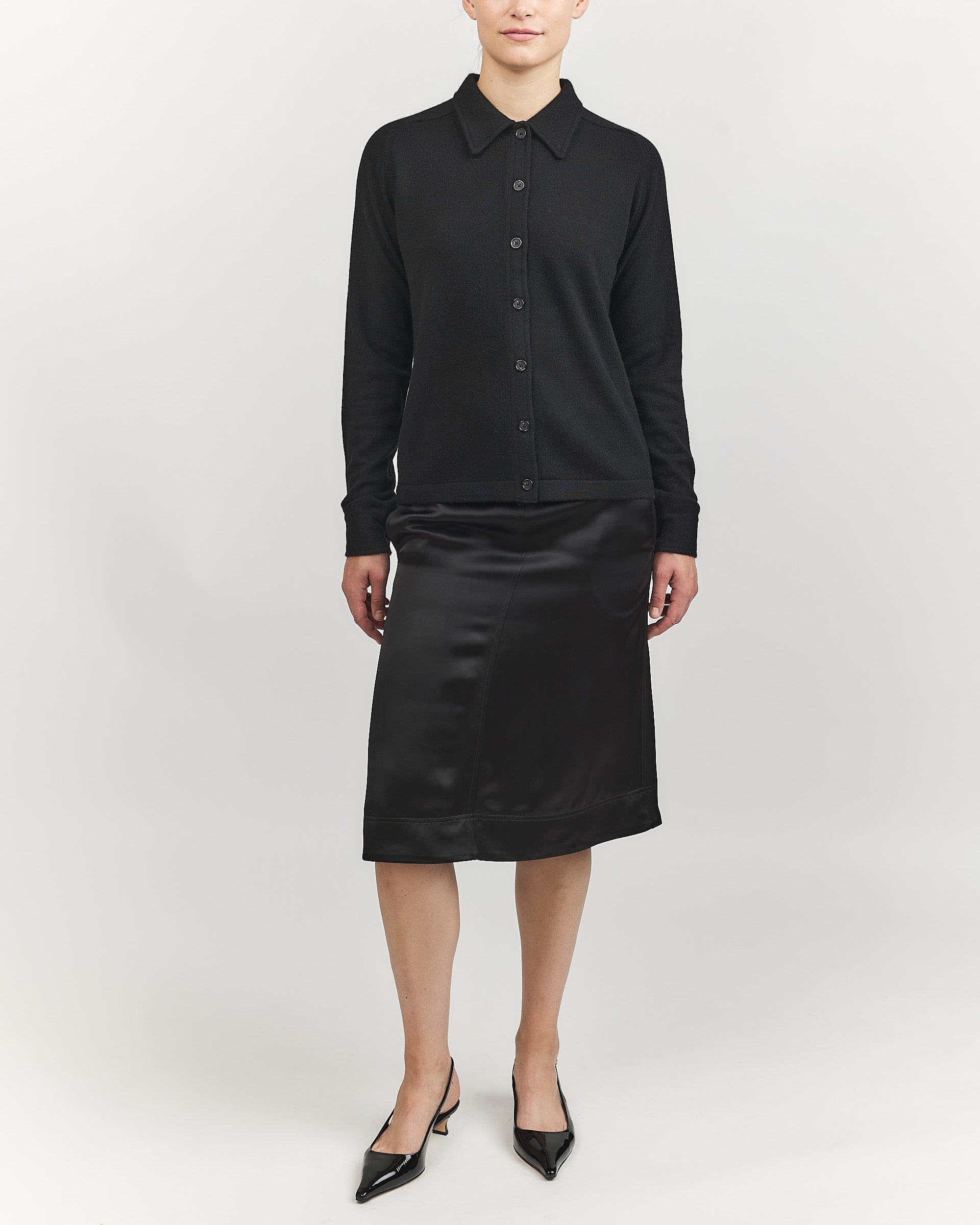 Toteme Paneled Satin Skirt Black