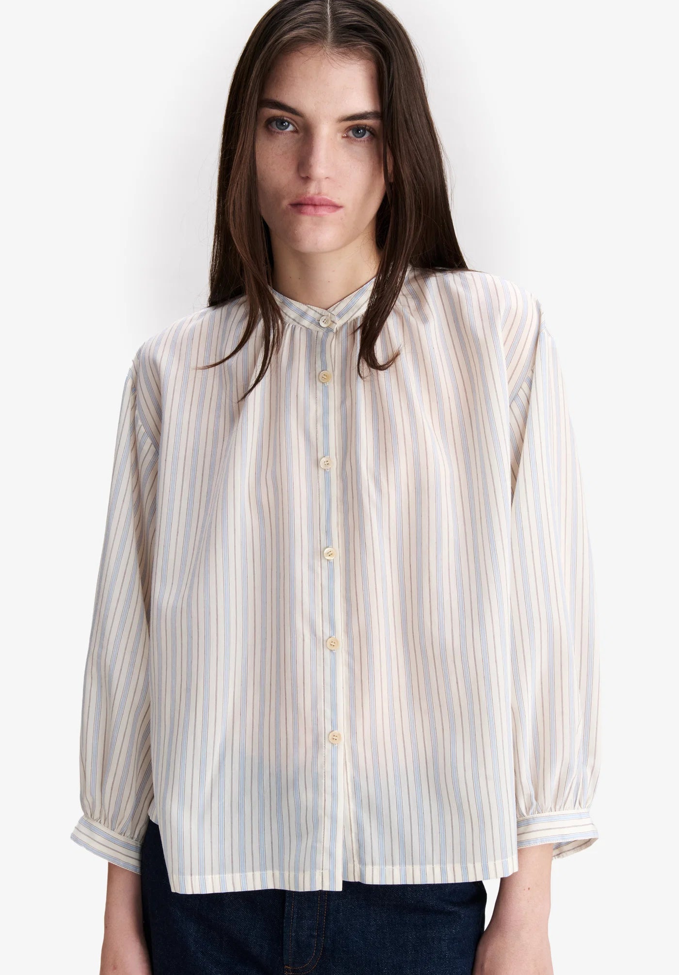 A.P.C. Ecru Bela Stand Up Collar Blouse
