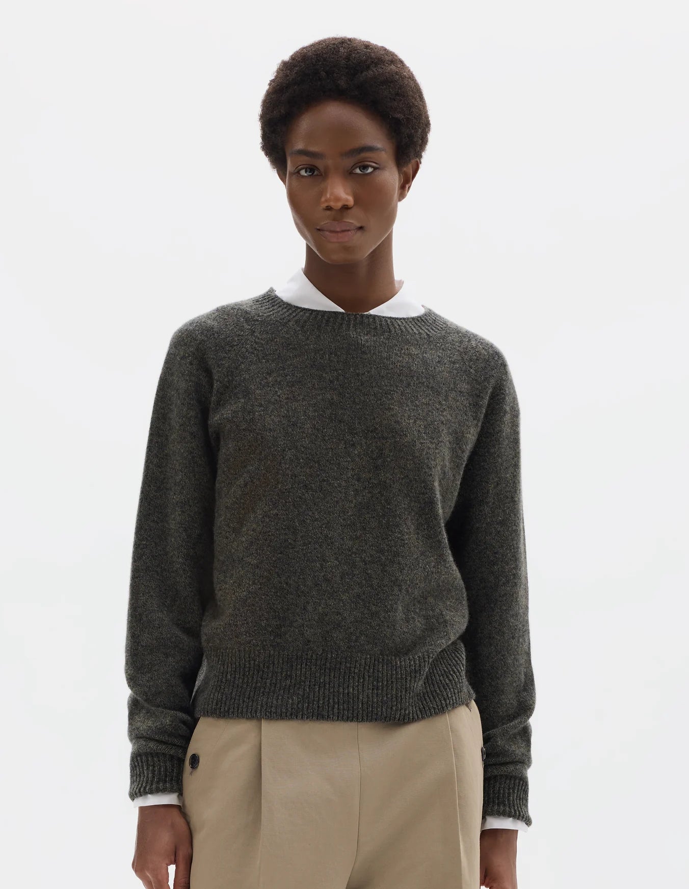Margaret Howell Khaki/Charcoal Twist Short Classic Crew