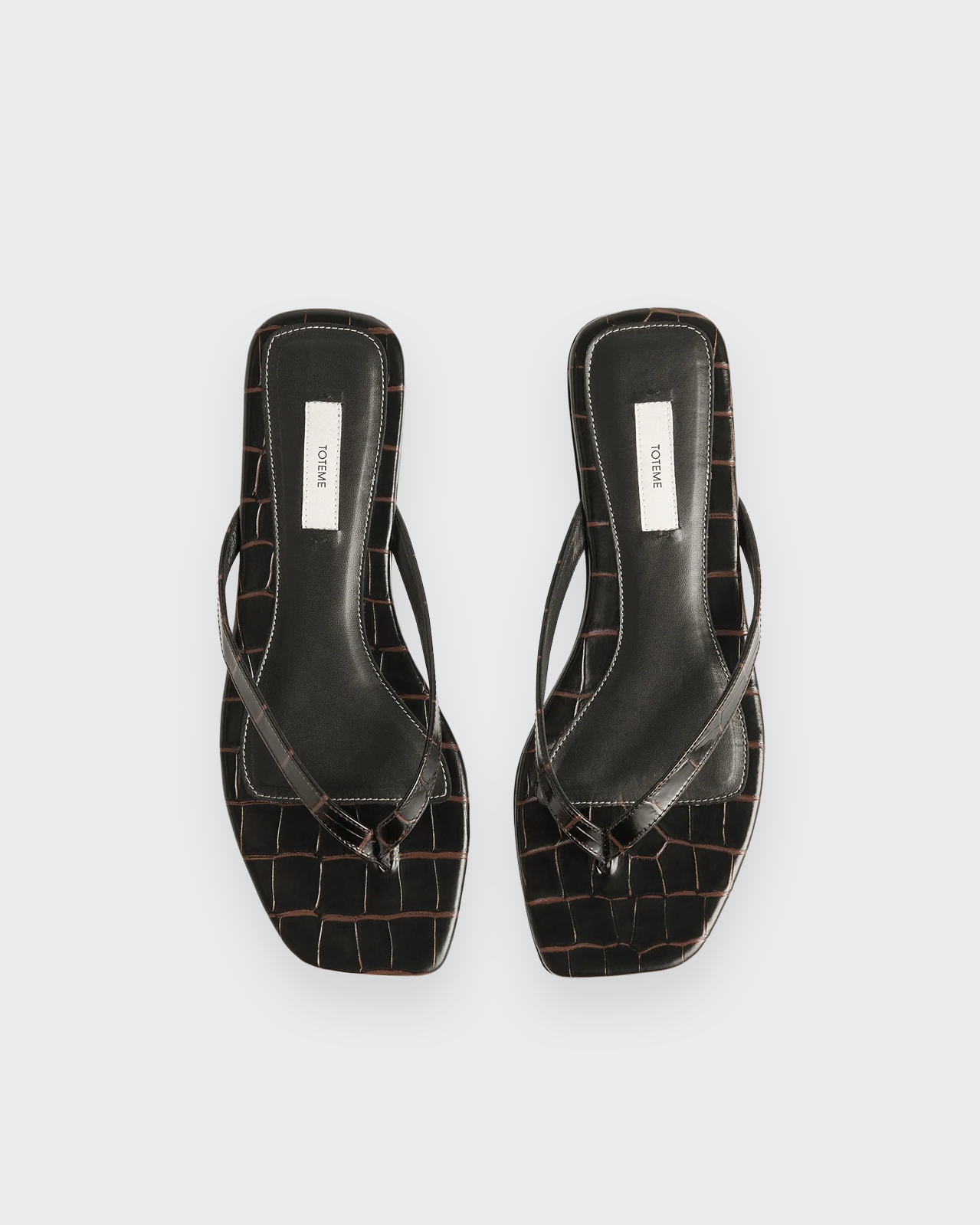 Toteme Dark Brown Croco Embossed Flip Flops