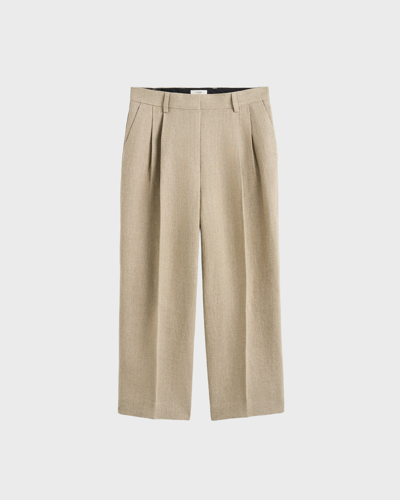 Toteme Beige Double-pleat Cropped Linen Trousers