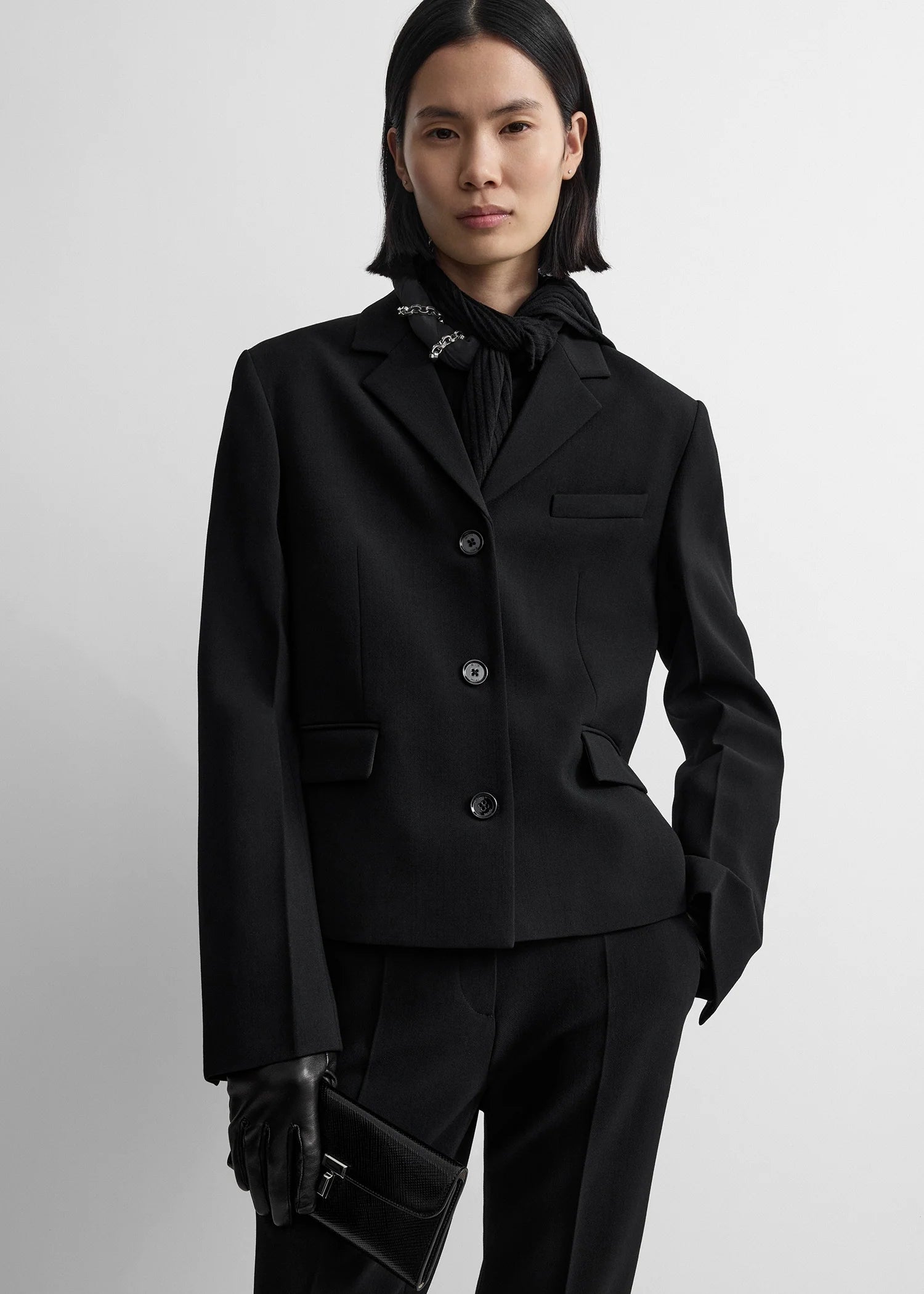 Toteme Black Short Stretch Wool Blazer