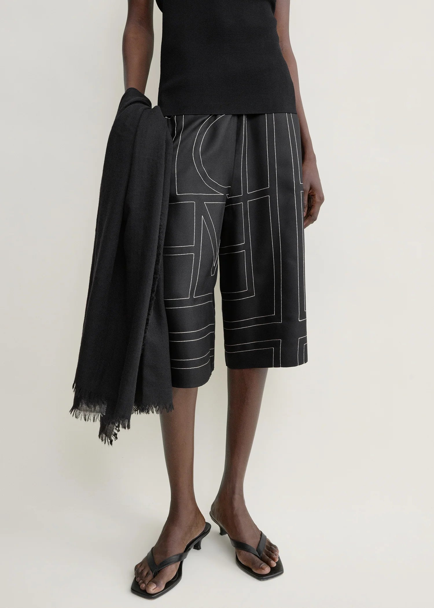 Toteme Black Monogram Silk PJ Culottes