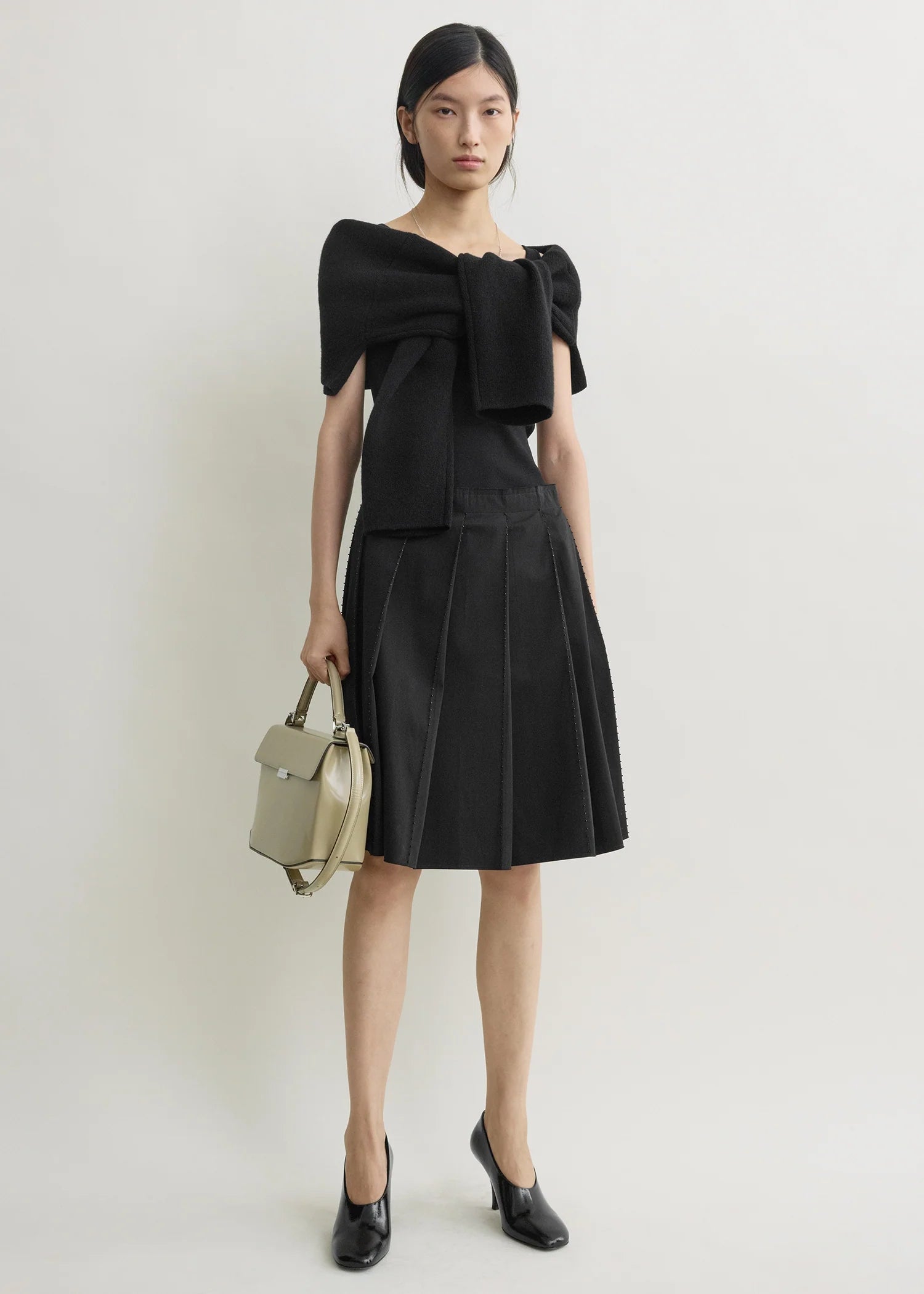 Toteme Black Beaded Pleat Skirt