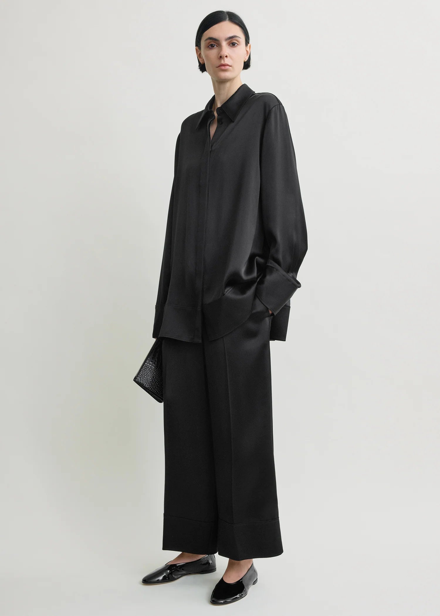 Toteme Black Satin Drawstring Trousers