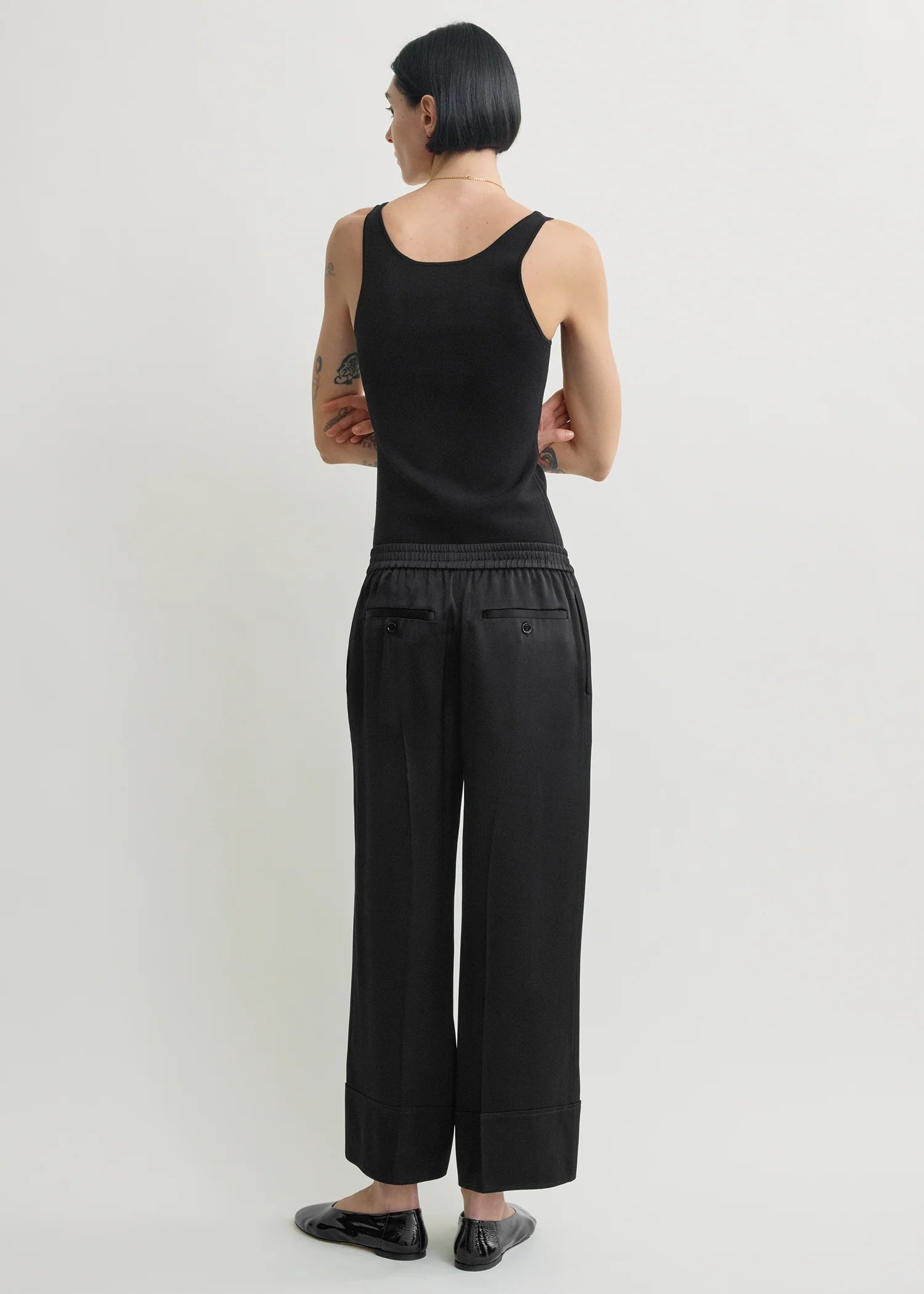 Toteme Black Satin Drawstring Trousers