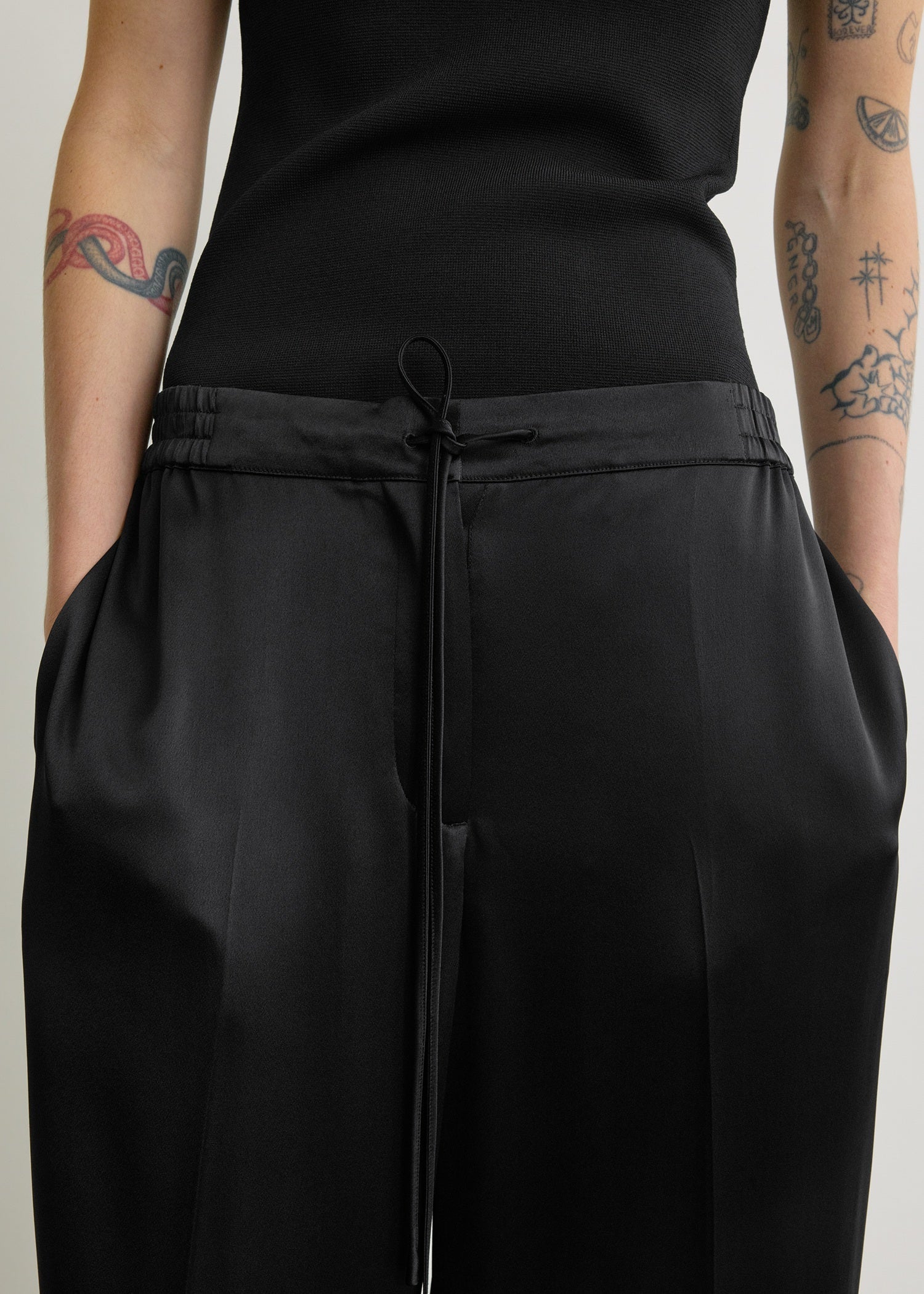 Toteme Black Satin Drawstring Trousers