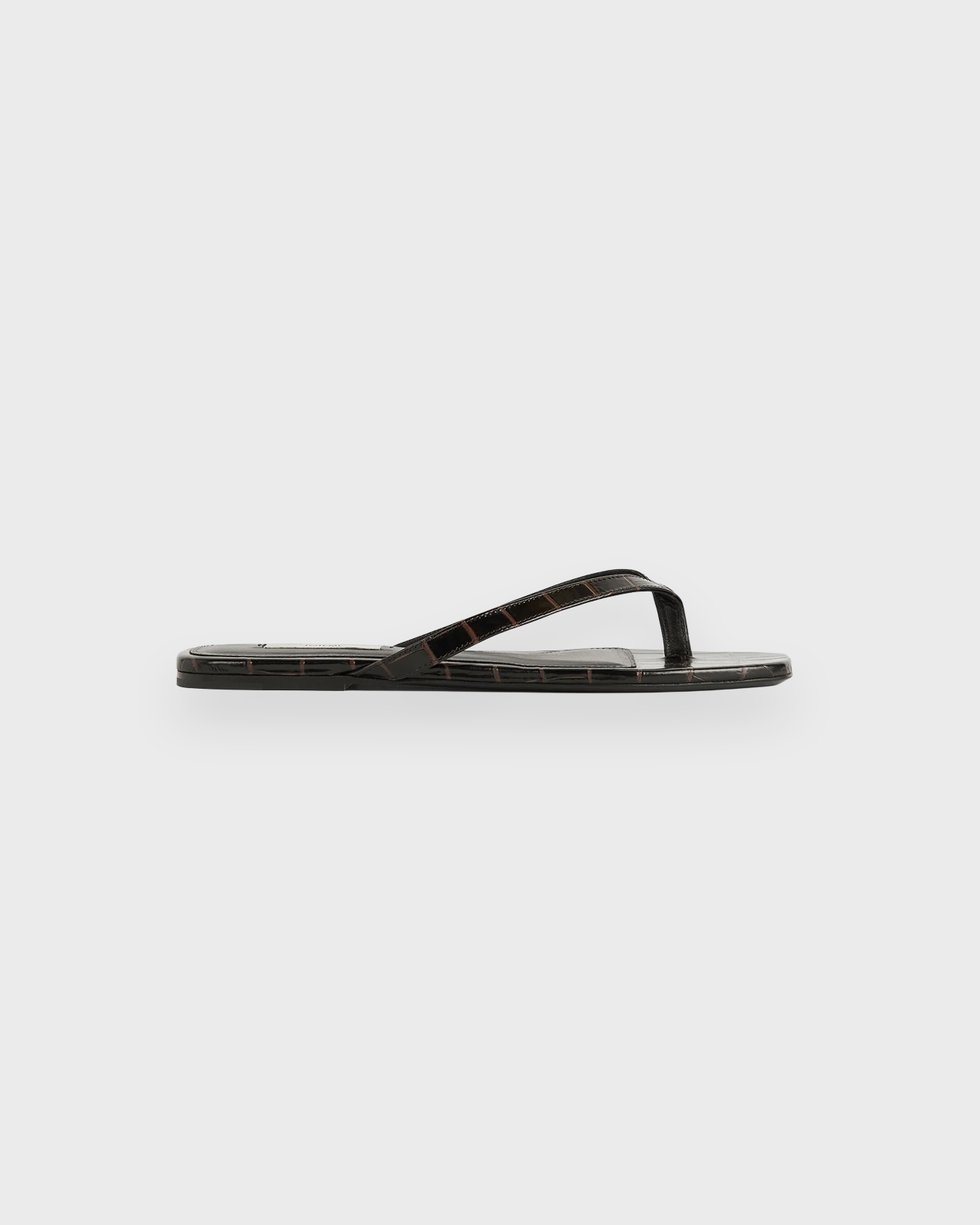 Toteme Dark Brown Croco Embossed Flip Flops