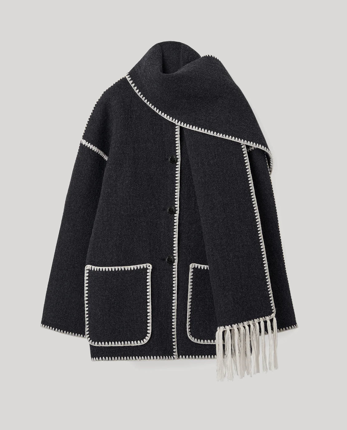 Toteme Dark Grey Melange Embroidered Scarf Jacket