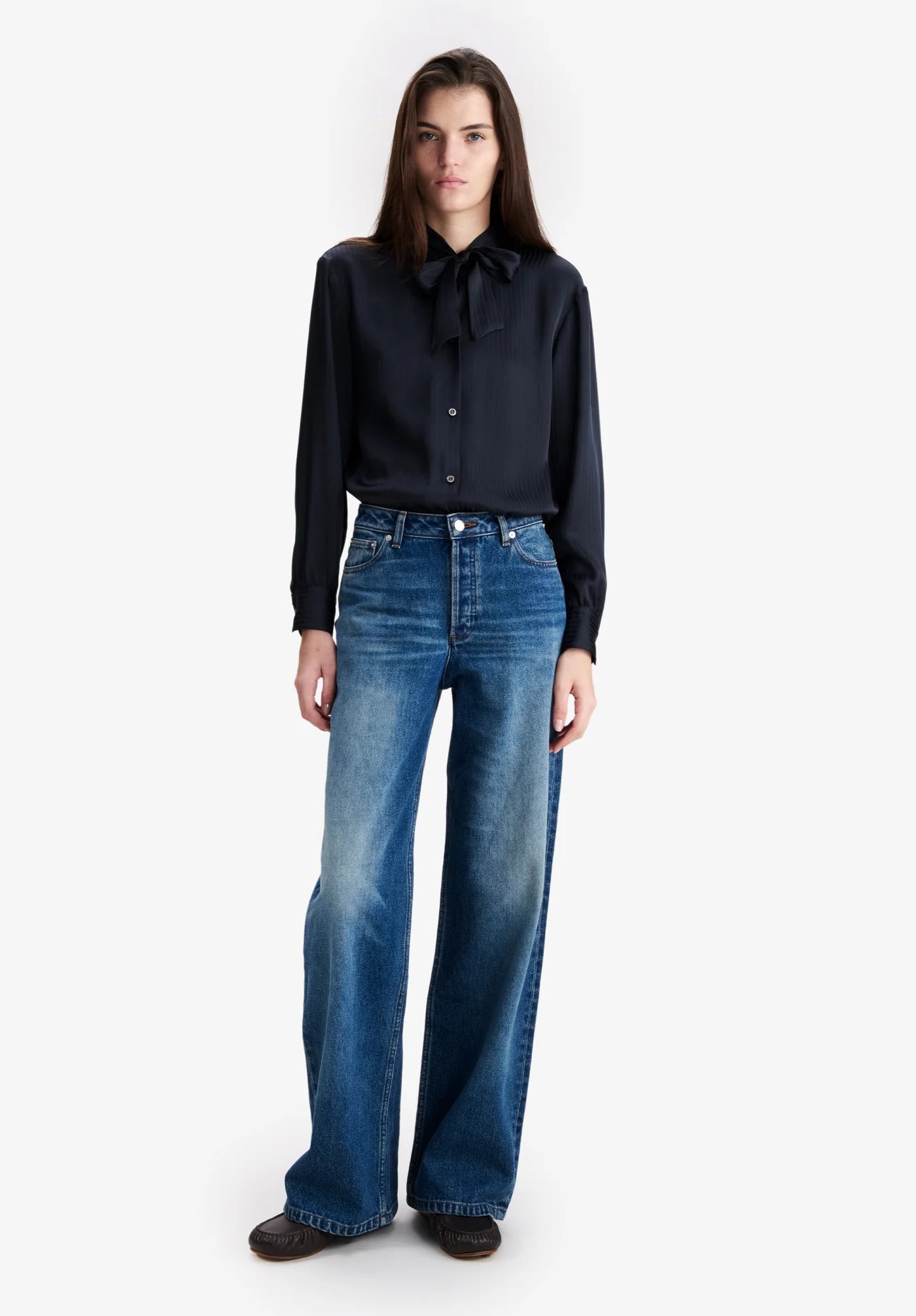 A.P.C. Dark Navy Marguerite TIe Collar Blouse